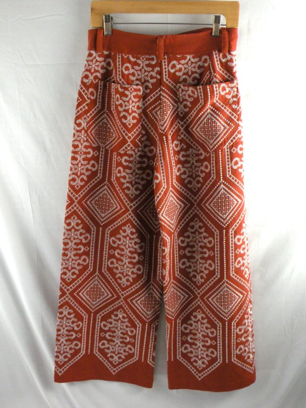New Calypso St. Barth Linen Blend Wide Leg Embroidered Pants Sz S Beach Coastal - Picture 4 of 5